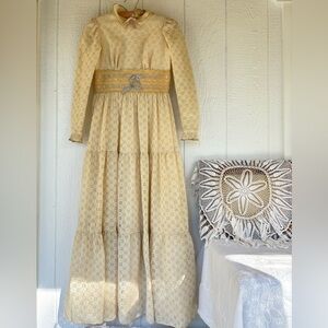 Vintage 1970s Prairie Dress possible eyelet, lace  Xs
